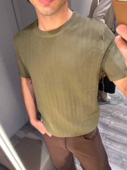 T-SHIRT IN MAGLIA TEXTURIZZATA MILITARE