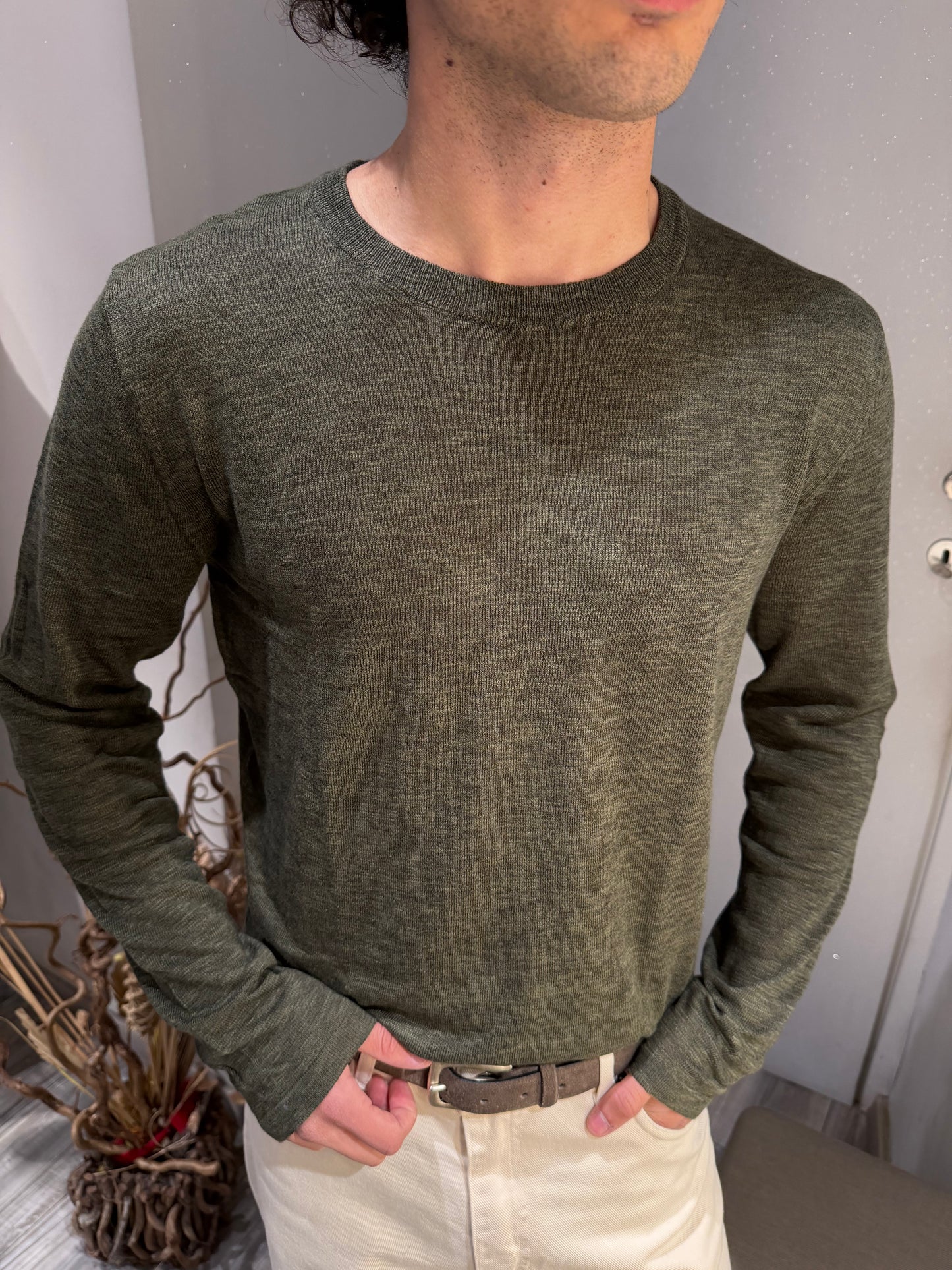 MAGLIA GIROCOLLO TEXTURIZZATA MILITARE