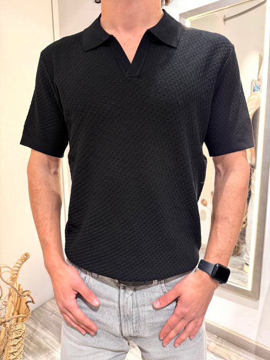 POLO IN MAGLIA CON PATTERN IN RILIEVO NERA