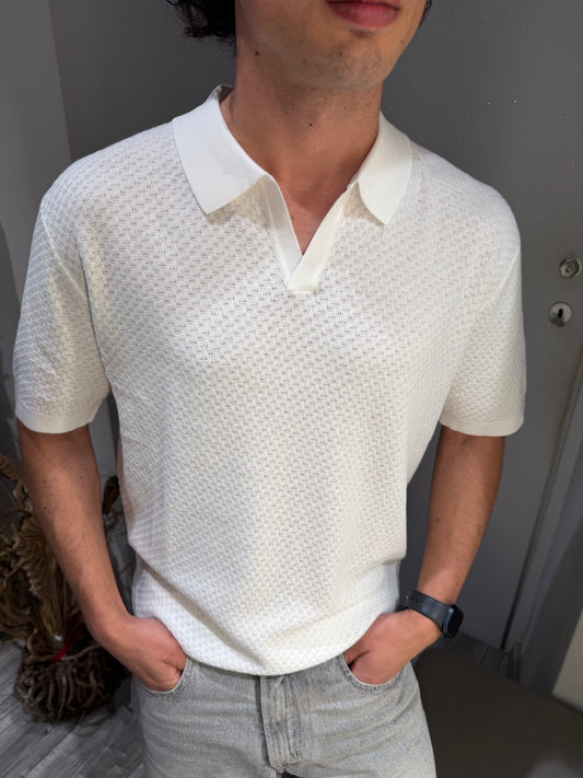 POLO IN MAGLIA CON PATTERN IN RILIEVO BIANCA