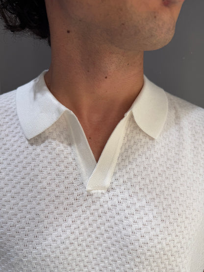 POLO IN MAGLIA CON PATTERN IN RILIEVO BIANCA