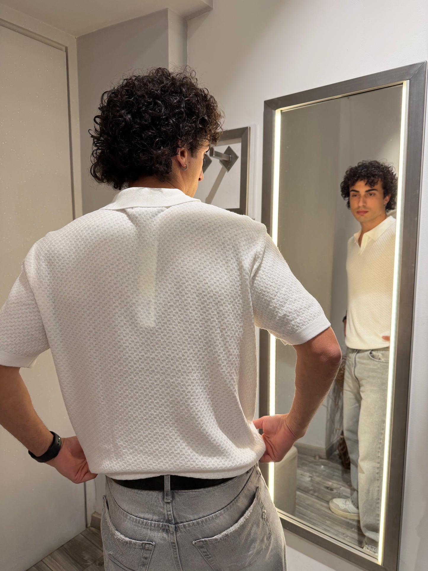 POLO IN MAGLIA CON PATTERN IN RILIEVO BIANCA