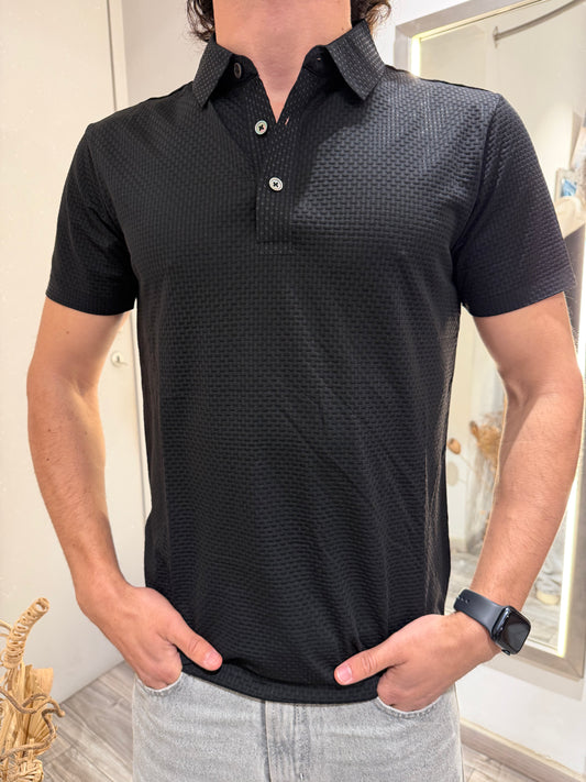 POLO NO STIRO TEXTURIZZATA NERA