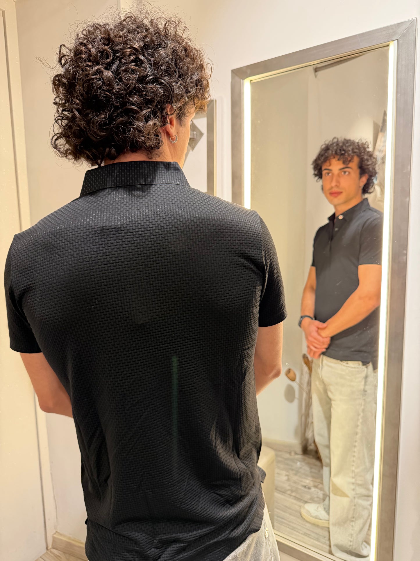 POLO NO STIRO TEXTURIZZATA NERA