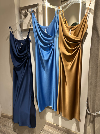 ABITO MIDI DRAPPEGGIATO EFFETTO SATIN