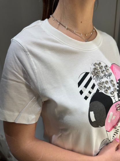 T-SHIRT BIANCA STAMPA PALLONCINI E STRASS