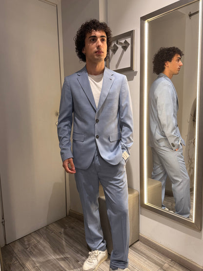 ABITO MONOPETTO IN POLIVISCOSA CELESTE MELANGE