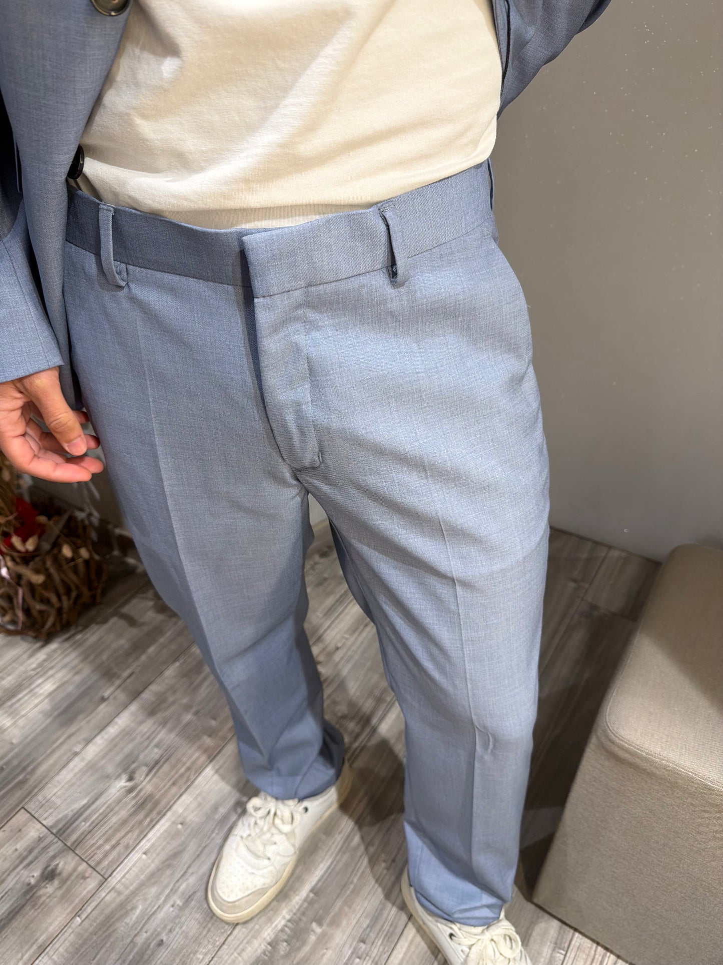 ABITO MONOPETTO IN POLIVISCOSA CELESTE MELANGE