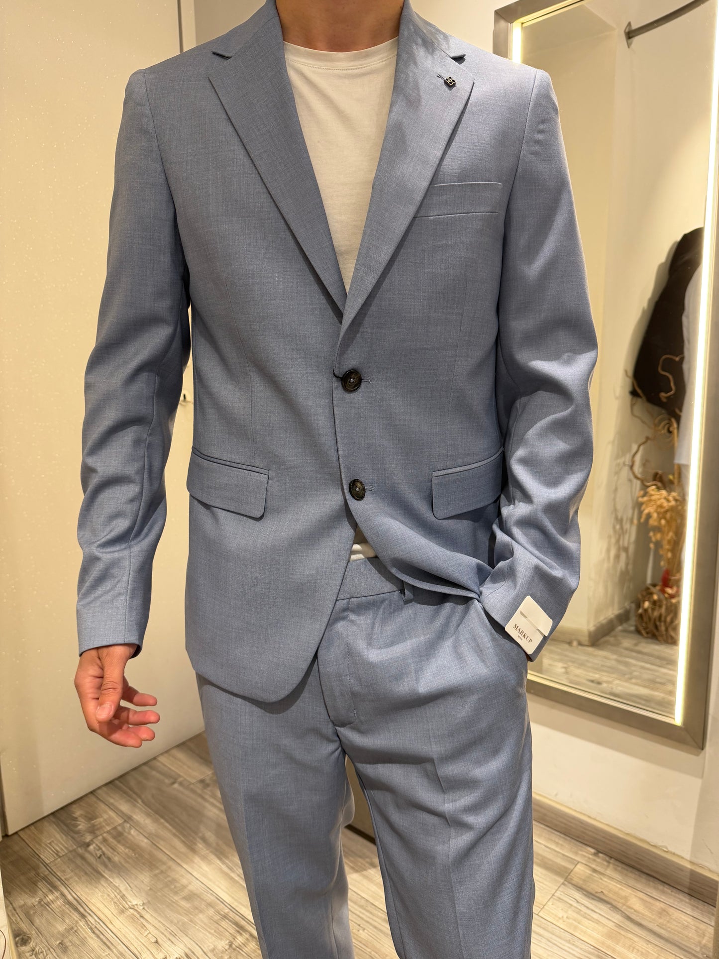 ABITO MONOPETTO IN POLIVISCOSA CELESTE MELANGE