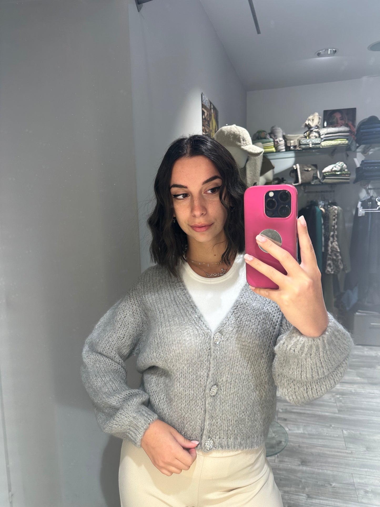 CARDIGAN GIOIELLO MOHAIR GRIGIO