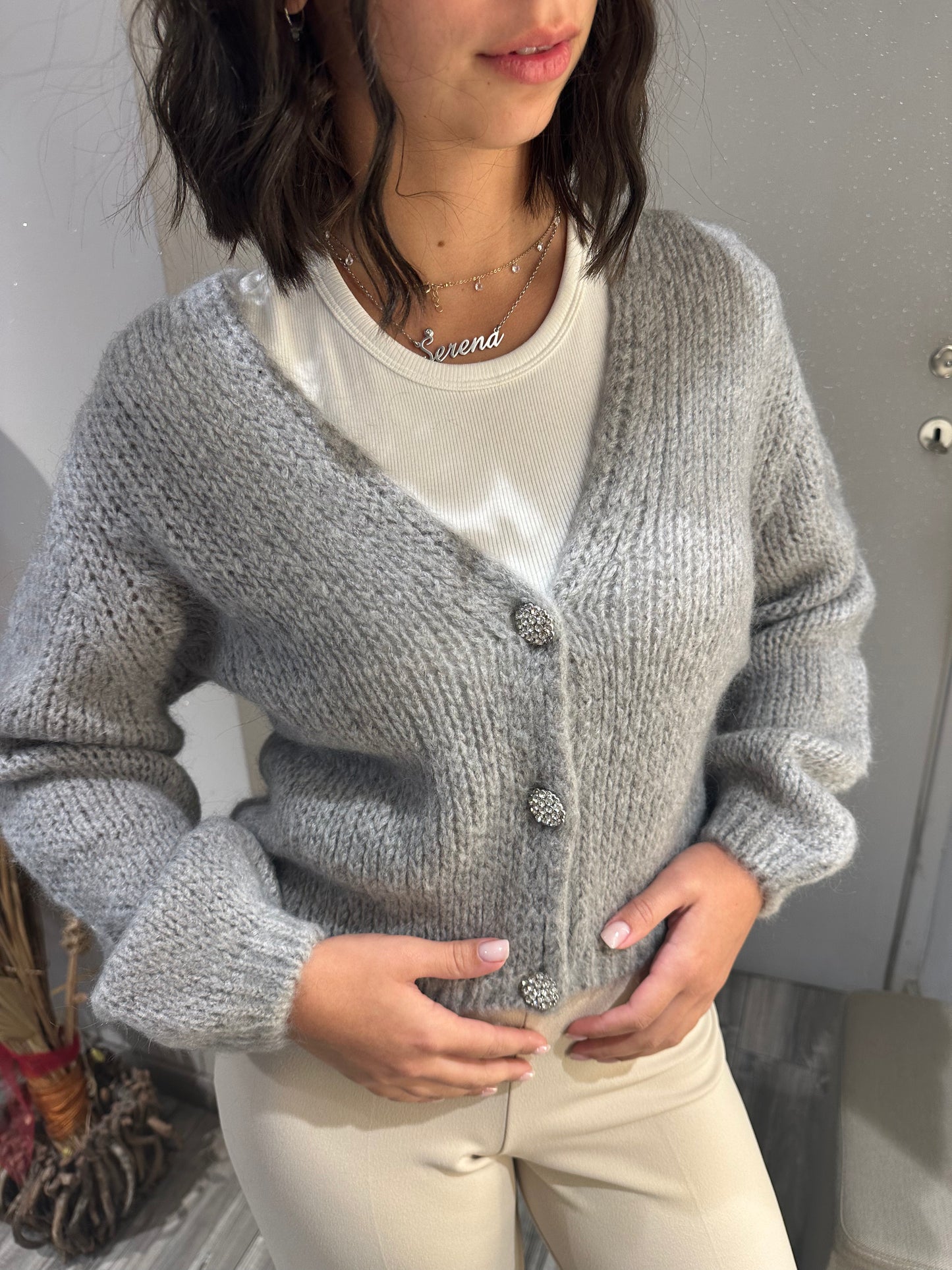 CARDIGAN GIOIELLO MOHAIR GRIGIO