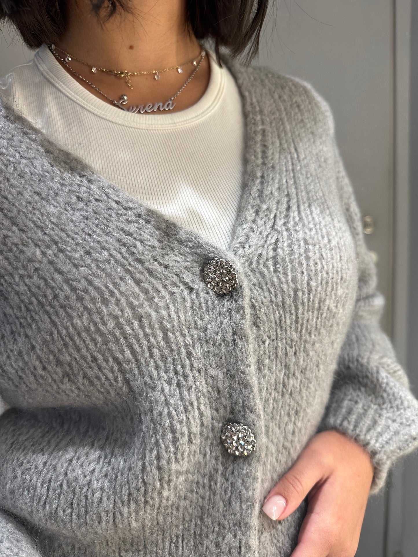 CARDIGAN GIOIELLO MOHAIR GRIGIO