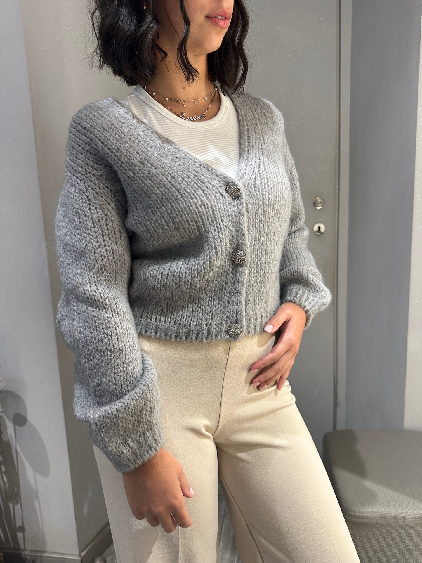 CARDIGAN GIOIELLO MOHAIR GRIGIO