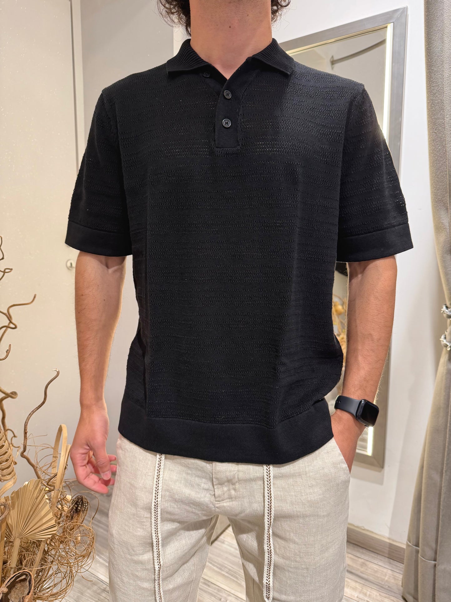 POLO CROCHET MISTO LINO