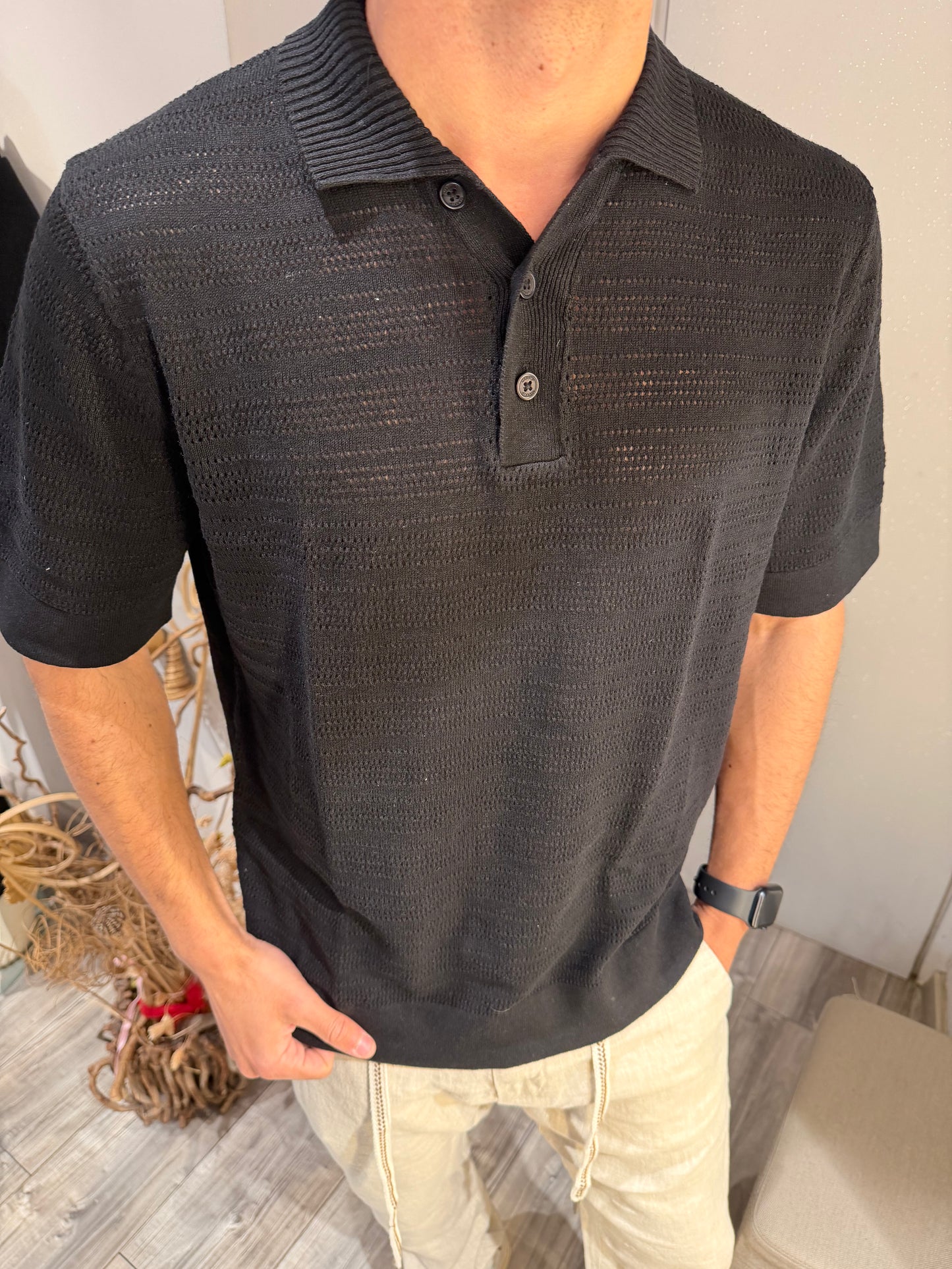 POLO CROCHET MISTO LINO