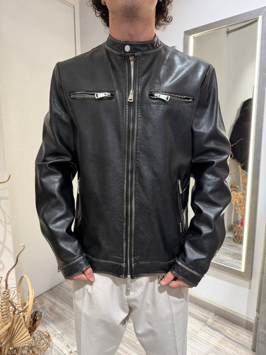 BIKER SIMILPELLE COREANA CON DETTAGLI SFUMATI