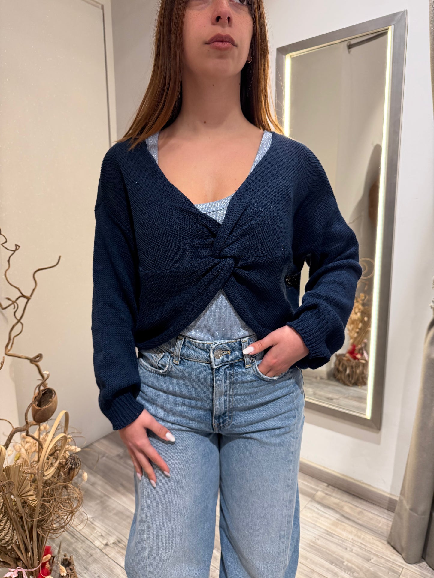 CARDIGAN PLEASE INTRECCIATO MANICHE LUNGHE BLU