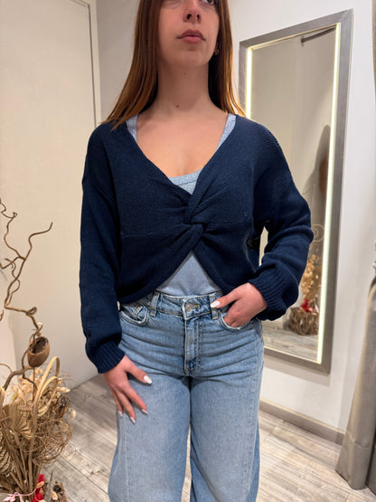 CARDIGAN PLEASE INTRECCIATO MANICHE LUNGHE BLU