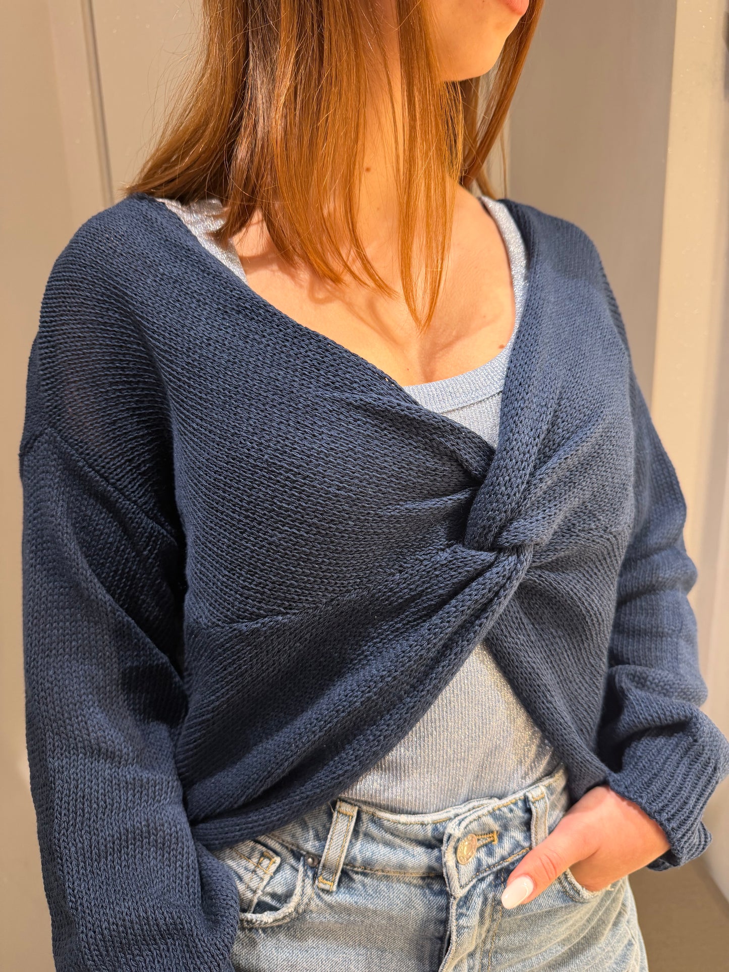 CARDIGAN PLEASE INTRECCIATO MANICHE LUNGHE BLU