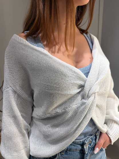 CARDIGAN PLEASE INTRECCIATO MANICHE LUNGHE BIANCO