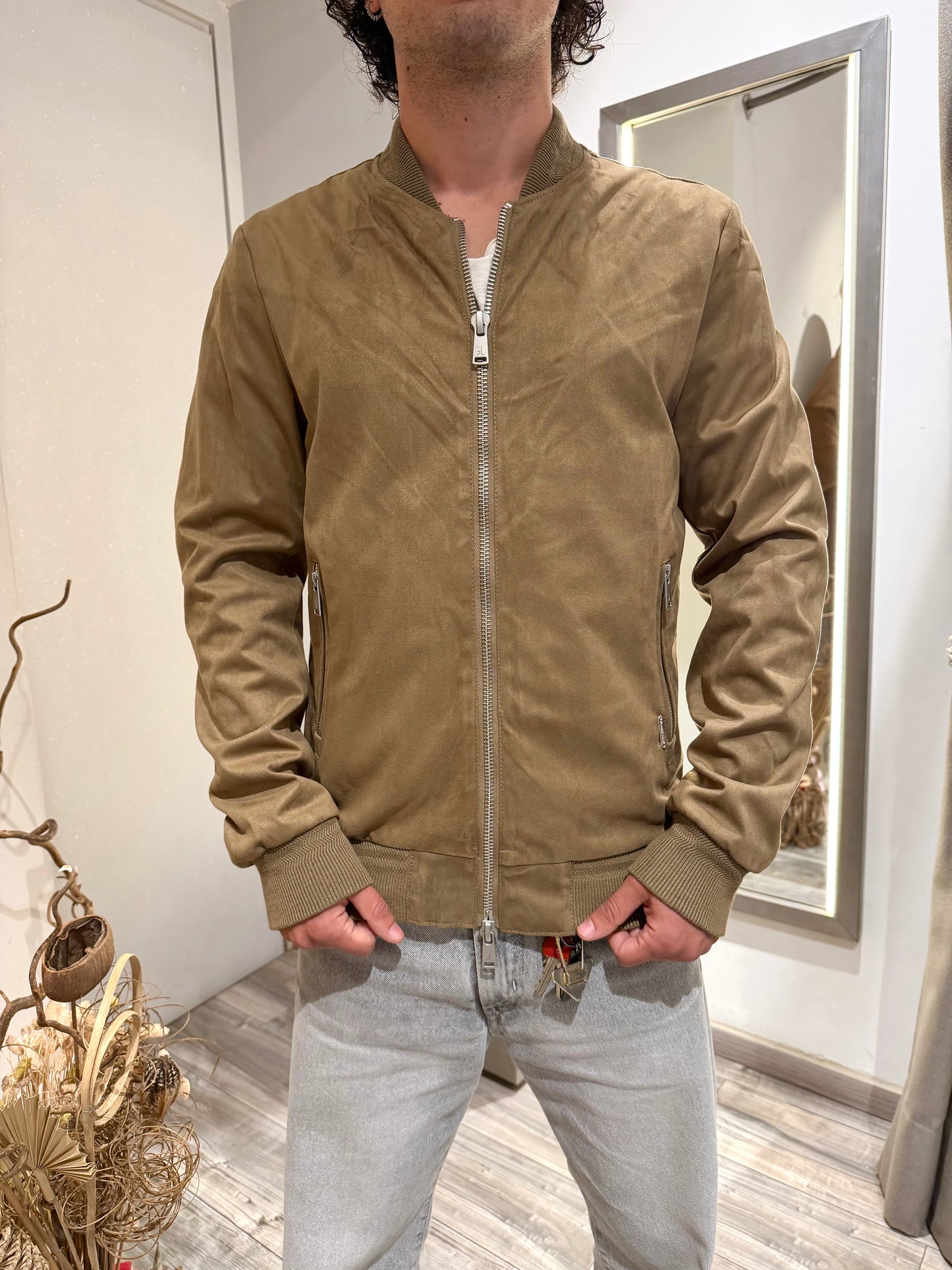 GIUBBOTTO BOMBER EFFETTO CAMOSCIO CAMEL