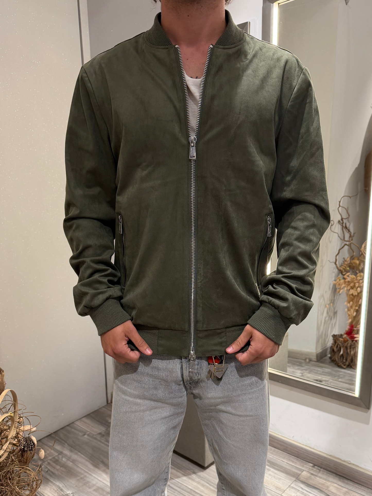 GIUBBOTTO BOMBER EFFETTO CAMOSCIO MILITARE