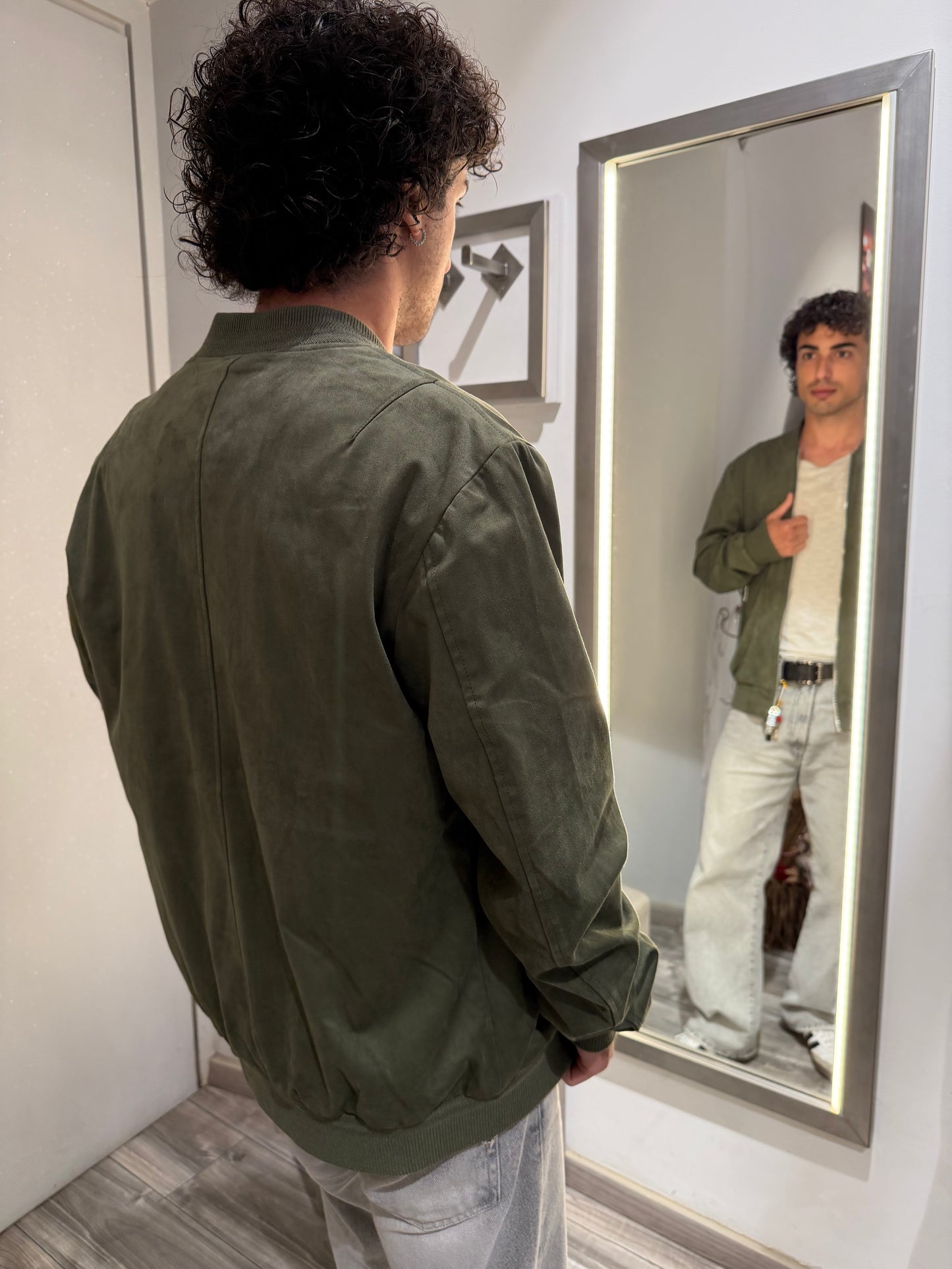 GIUBBOTTO BOMBER EFFETTO CAMOSCIO MILITARE