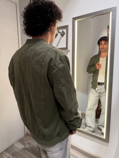 GIUBBOTTO BOMBER EFFETTO CAMOSCIO MILITARE