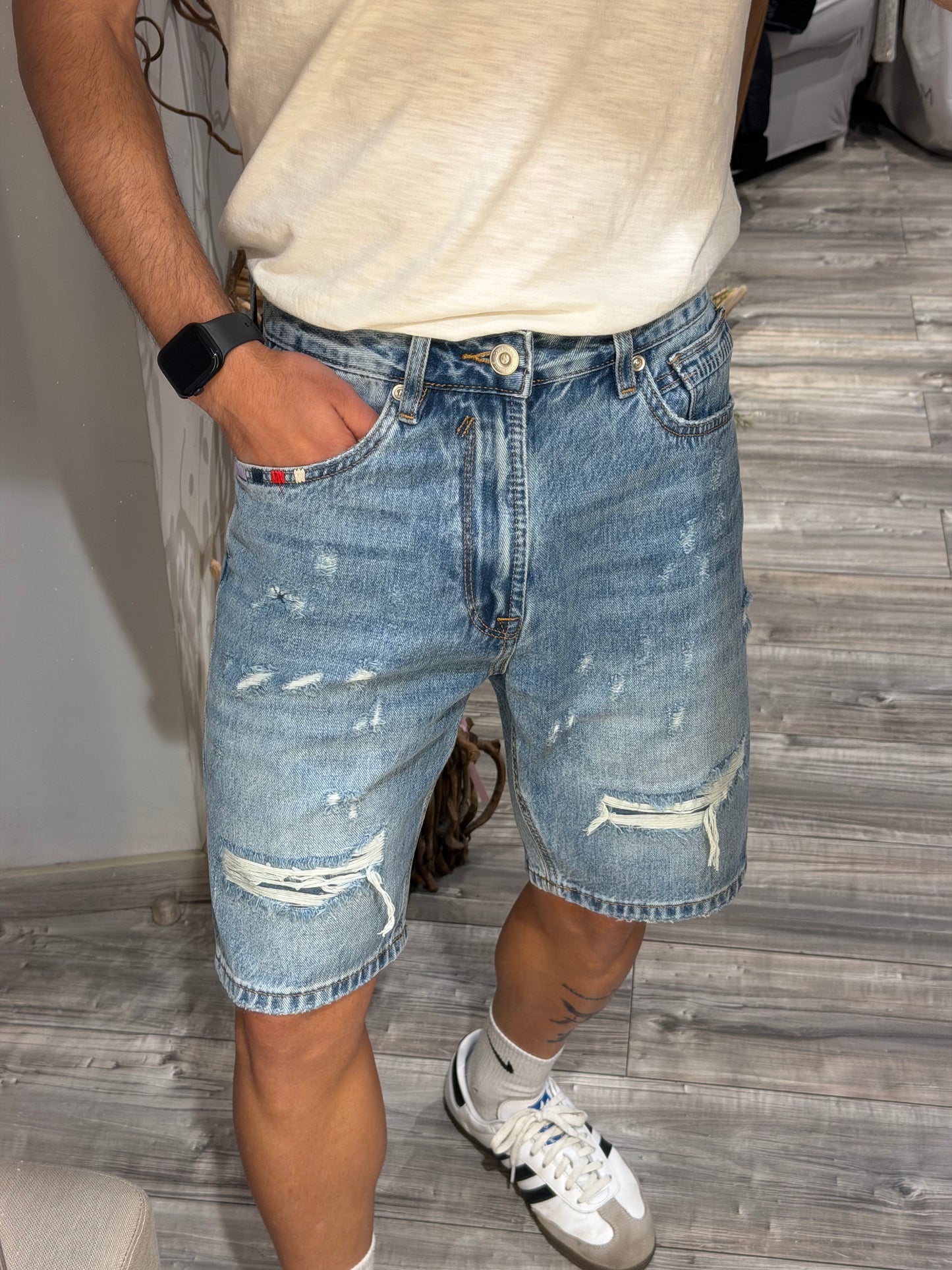 BERMUDA GIANNI LUPO DENIM CON ROTTURE