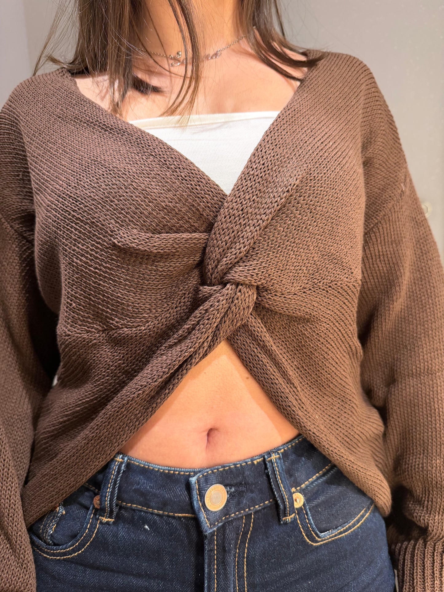 CARDIGAN PLEASE INTRECCIATO MANICHE LUNGHE MORO