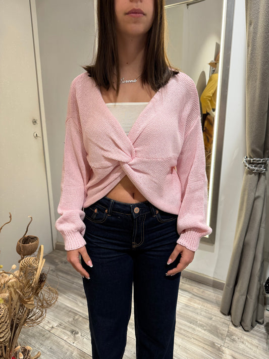 CARDIGAN PLEASE INTRECCIATO MANICHE LUNGHE ROSA