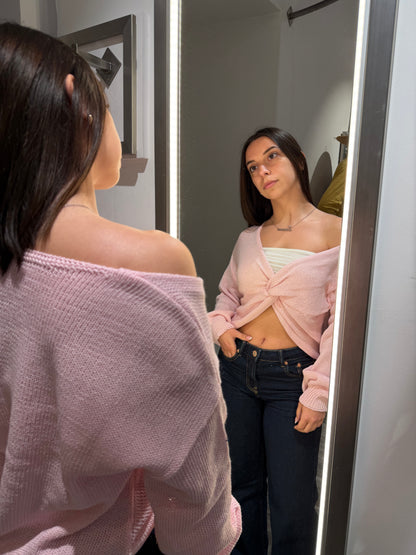 CARDIGAN PLEASE INTRECCIATO MANICHE LUNGHE ROSA