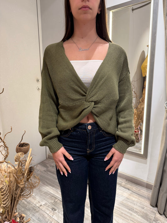 CARDIGAN PLEASE INTRECCIATO MANICHE LUNGHE MILITARE