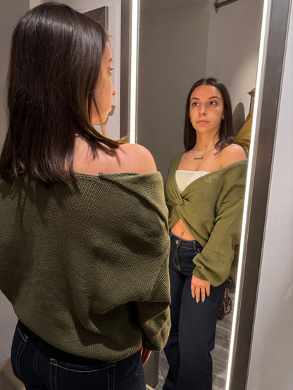 CARDIGAN PLEASE INTRECCIATO MANICHE LUNGHE MILITARE