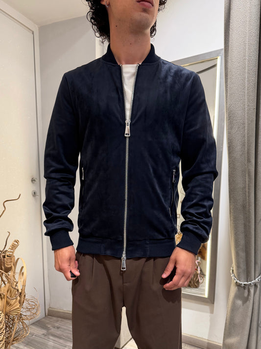 GIUBBOTTO BOMBER EFFETTO CAMOSCIO BLU
