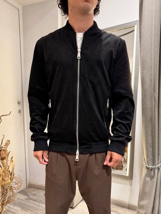 GIUBBOTTO BOMBER EFFETTO CAMOSCIO NERO