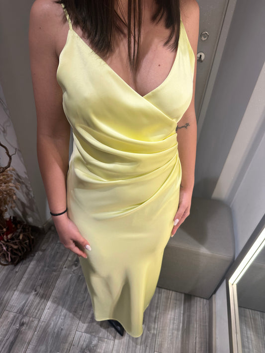 ABITO MIDI DRAPPEGGIATO EFFETTO SATIN GIALLO