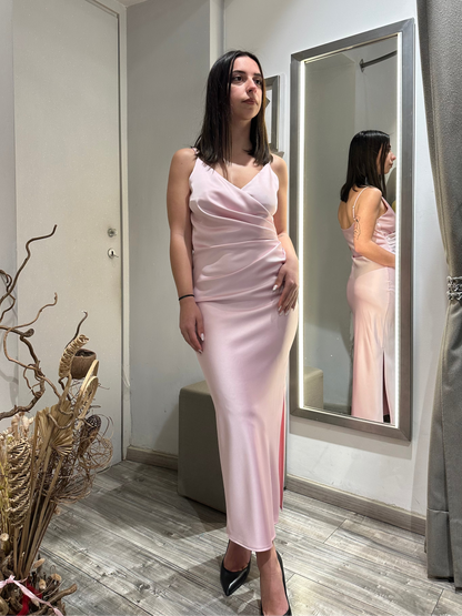 ABITO MIDI DRAPPEGGIATO EFFETTO SATIN CIPRIA