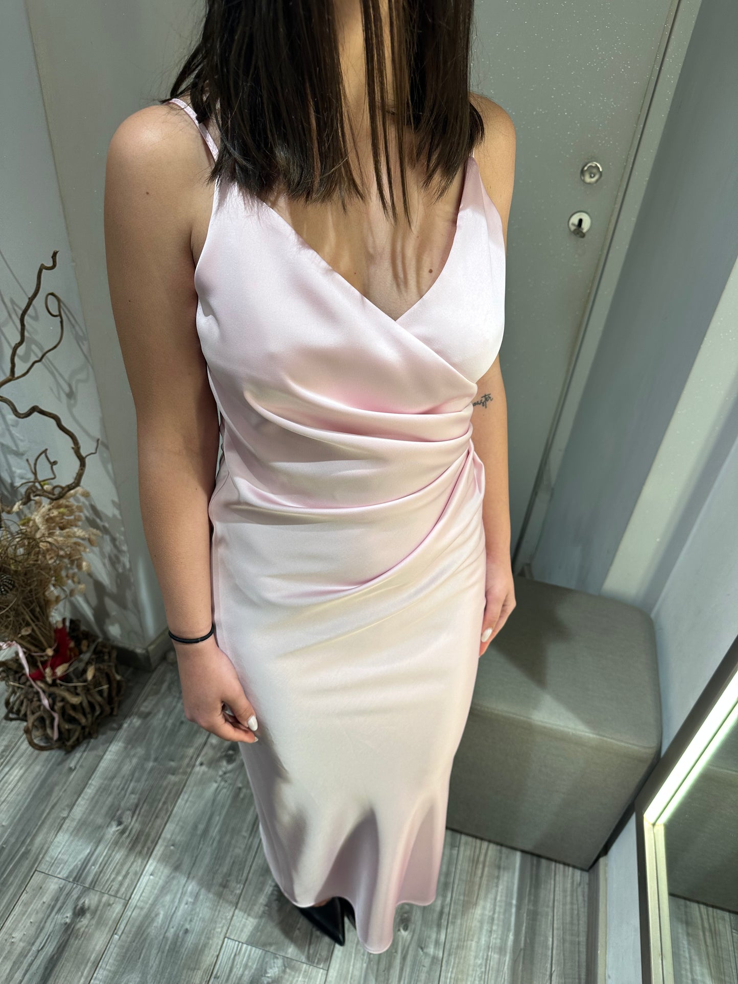 ABITO MIDI DRAPPEGGIATO EFFETTO SATIN CIPRIA