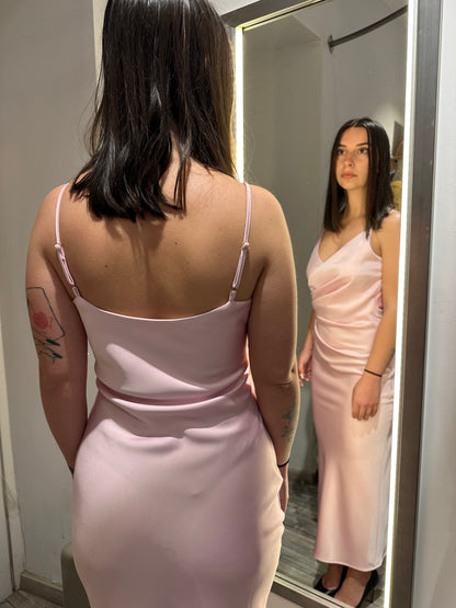 ABITO MIDI DRAPPEGGIATO EFFETTO SATIN CIPRIA