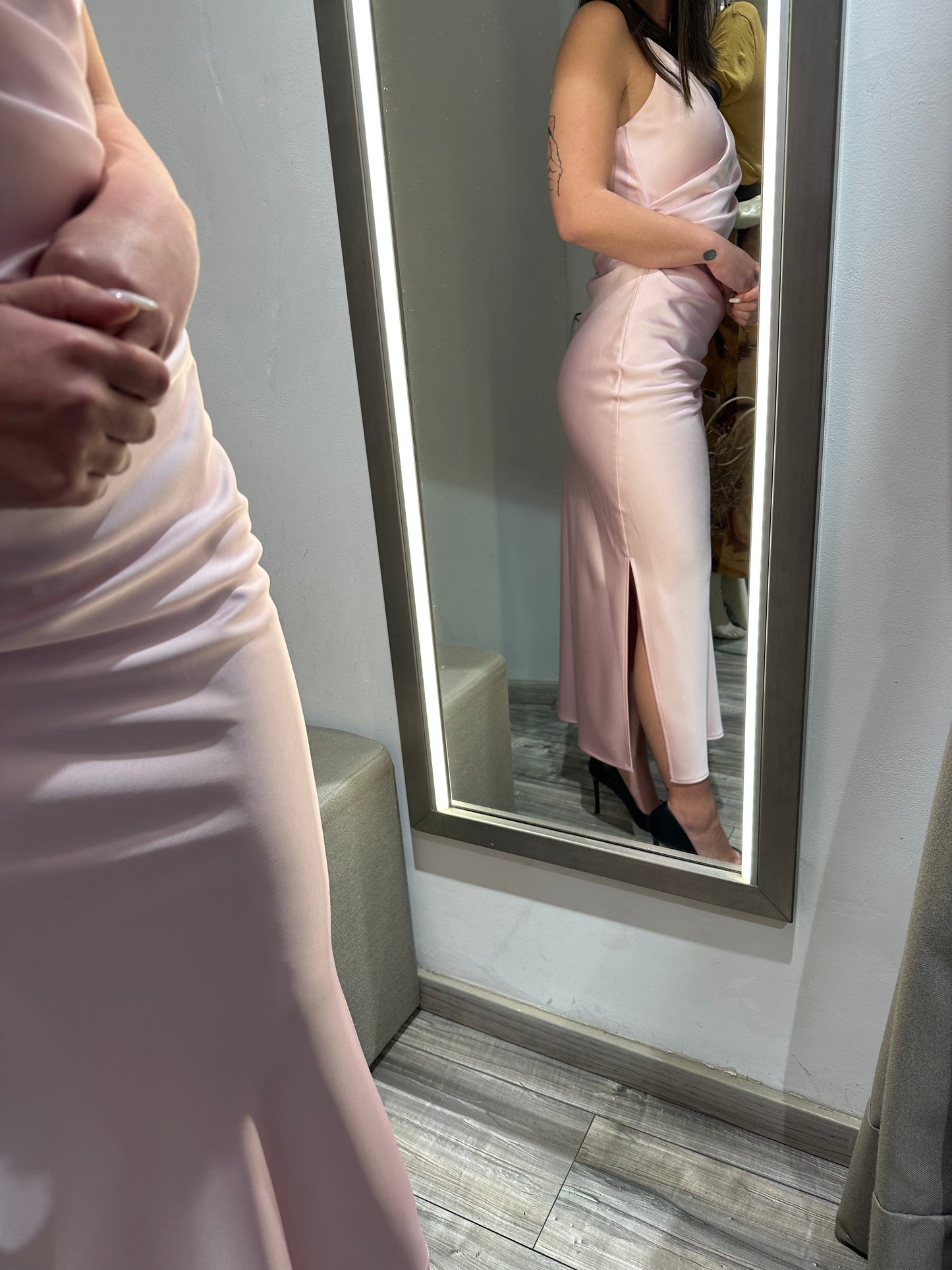 ABITO MIDI DRAPPEGGIATO EFFETTO SATIN CIPRIA