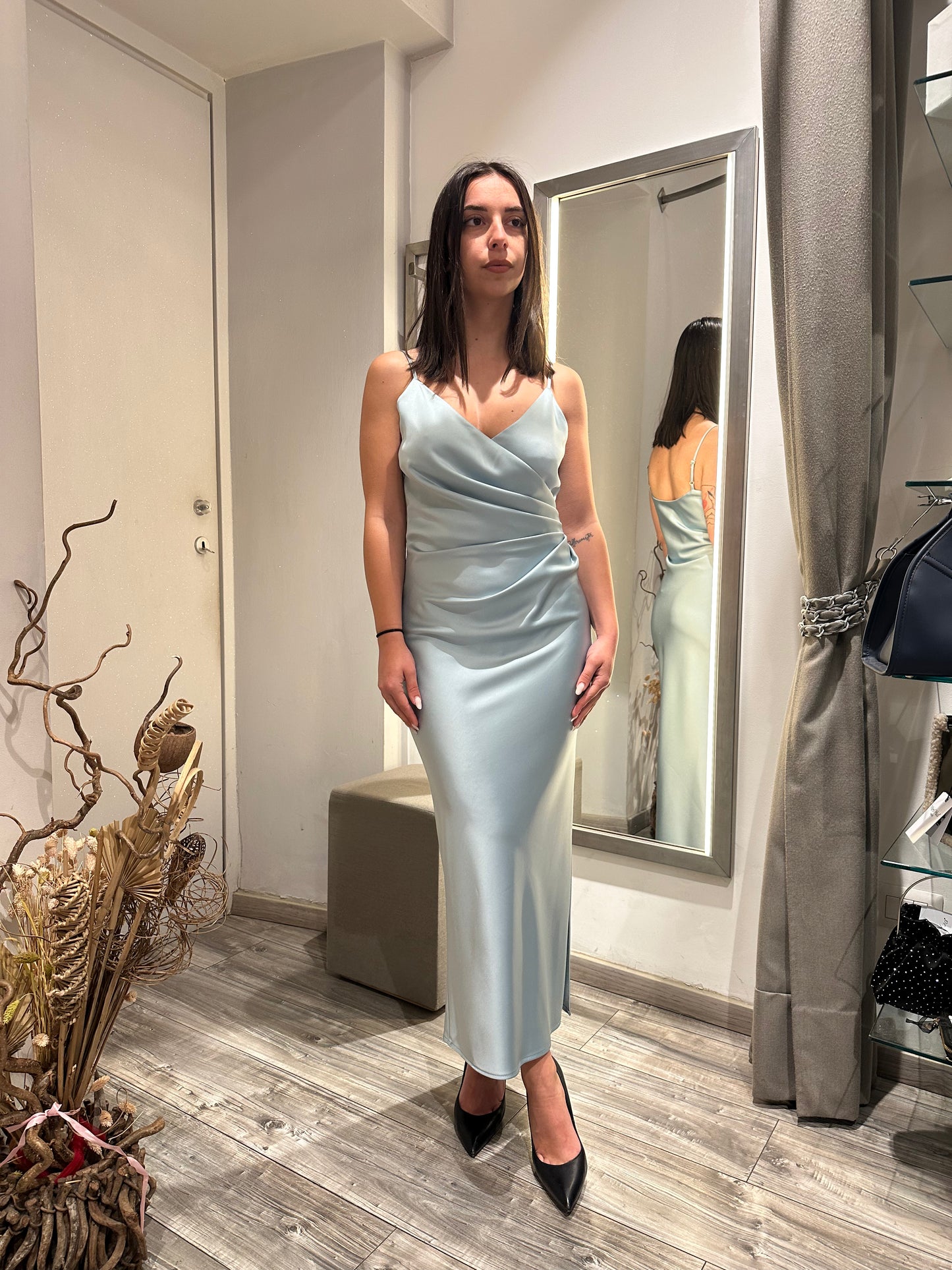ABITO MIDI DRAPPEGGIATO EFFETTO SATIN SKY
