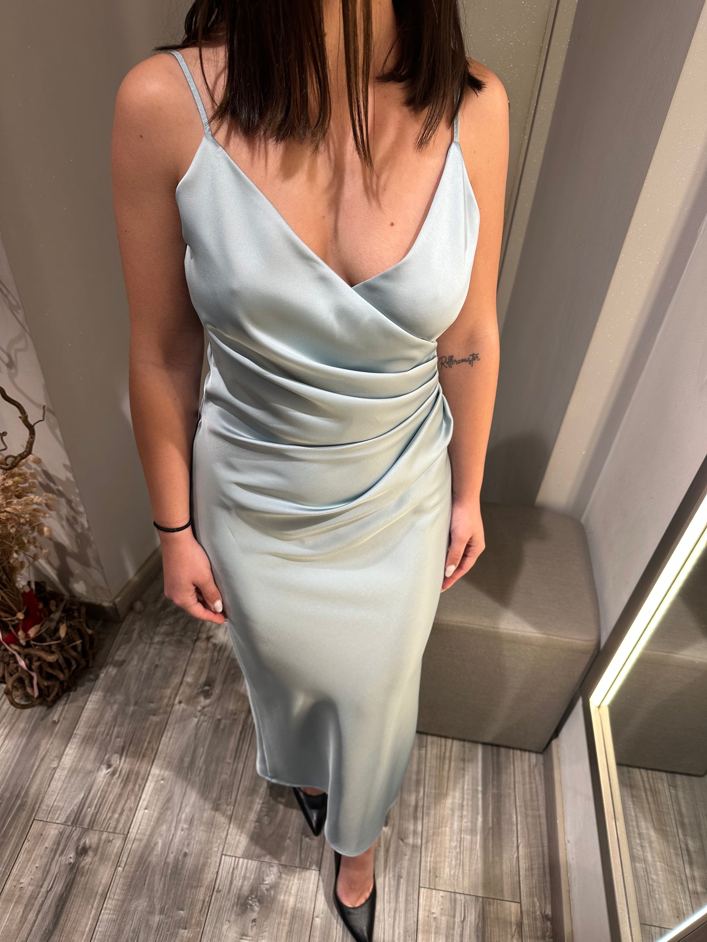 ABITO MIDI DRAPPEGGIATO EFFETTO SATIN SKY