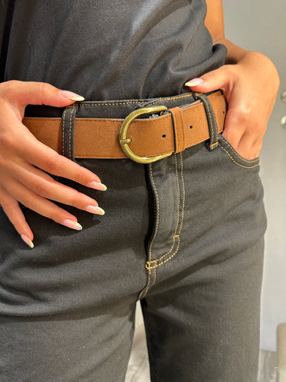 PANTA RISVOLTO CON CINTURA NERO