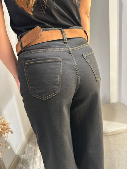 PANTA RISVOLTO CON CINTURA NERO