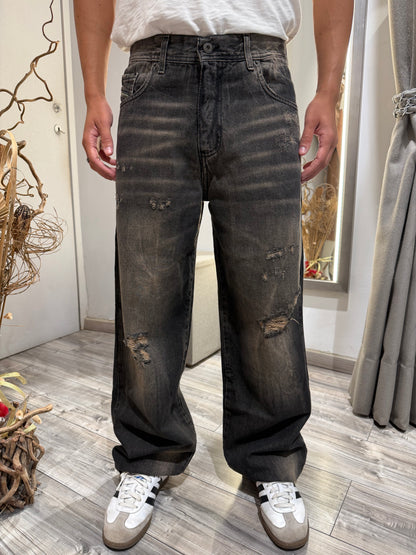 JEANS BAGGY-FIT   NERO SABBIATO CON ROTTURE