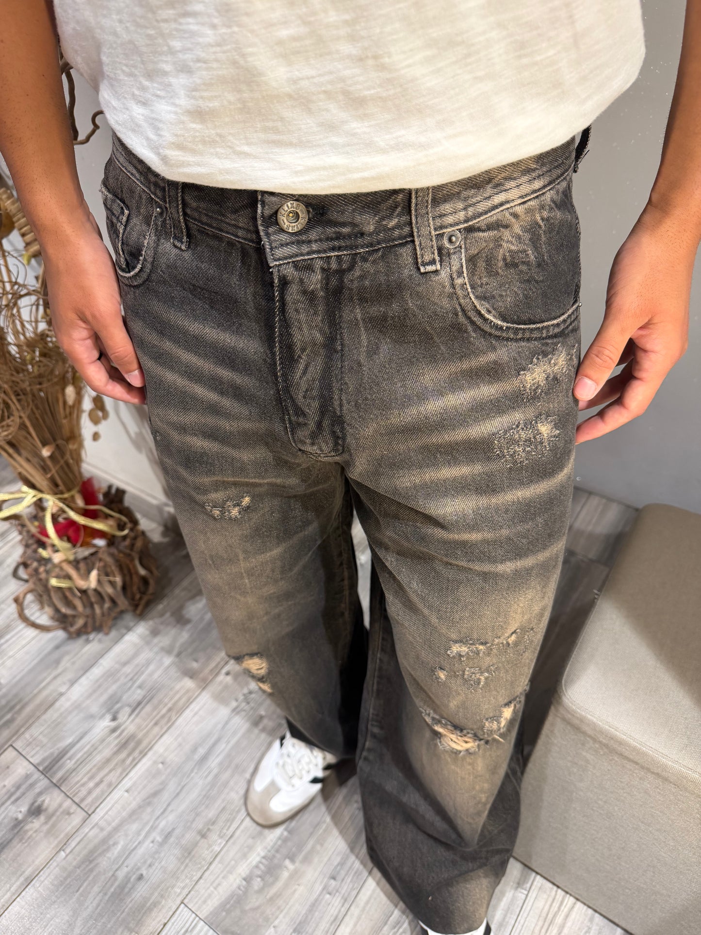 JEANS BAGGY-FIT   NERO SABBIATO CON ROTTURE