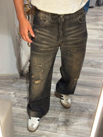JEANS BAGGY-FIT   NERO SABBIATO CON ROTTURE