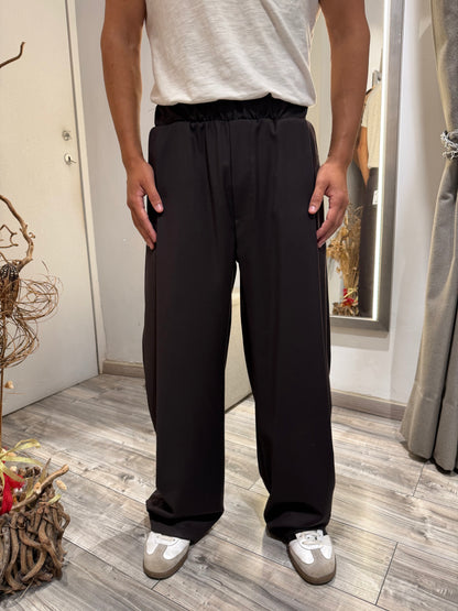 PANTALONE IMPERIAL BAGGY-FIT CON PINCES E VITA ELASTICIZZATA MORO PE6Y