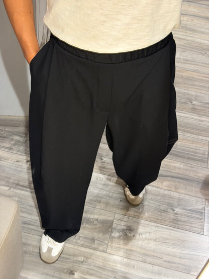 PANTALONE IMPERIAL BAGGY-FIT CON PINCES E VITA ELASTICIZZATA NERO PE6Y